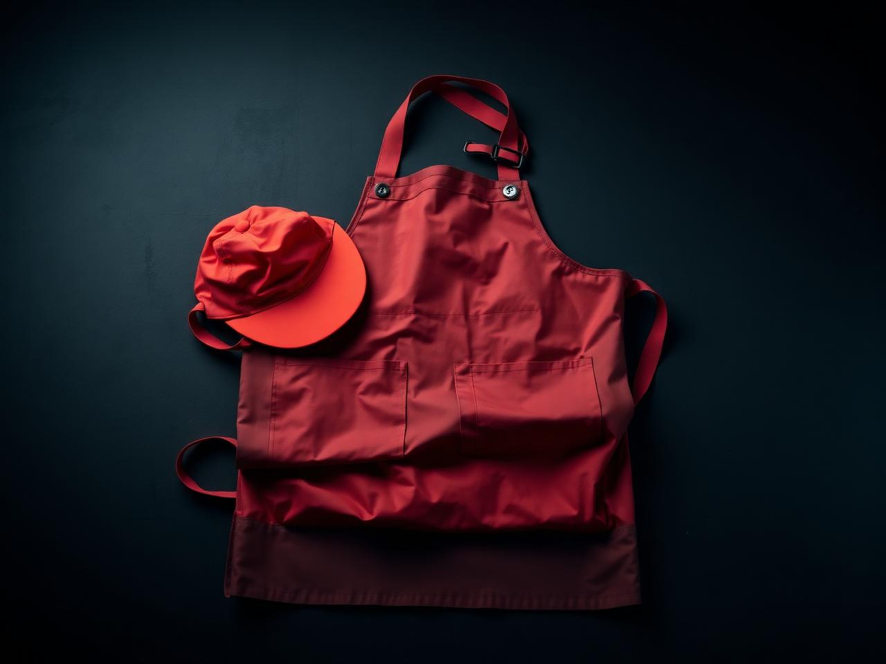 Schürze und Cap als funktionale Arbeits- und Grillkleidung
